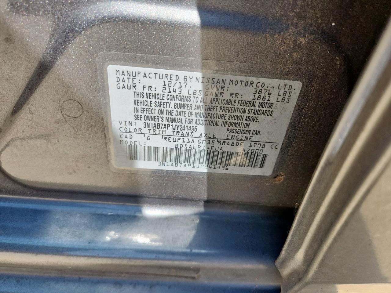 2018 Nissan Sentra S VIN: 3N1AB7AP1JY241496 Lot: 65530405