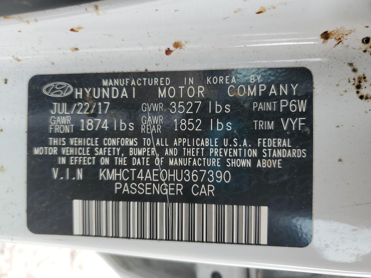 2017 Hyundai Accent Se VIN: KMHCT4AE0HU367390 Lot: 64629775