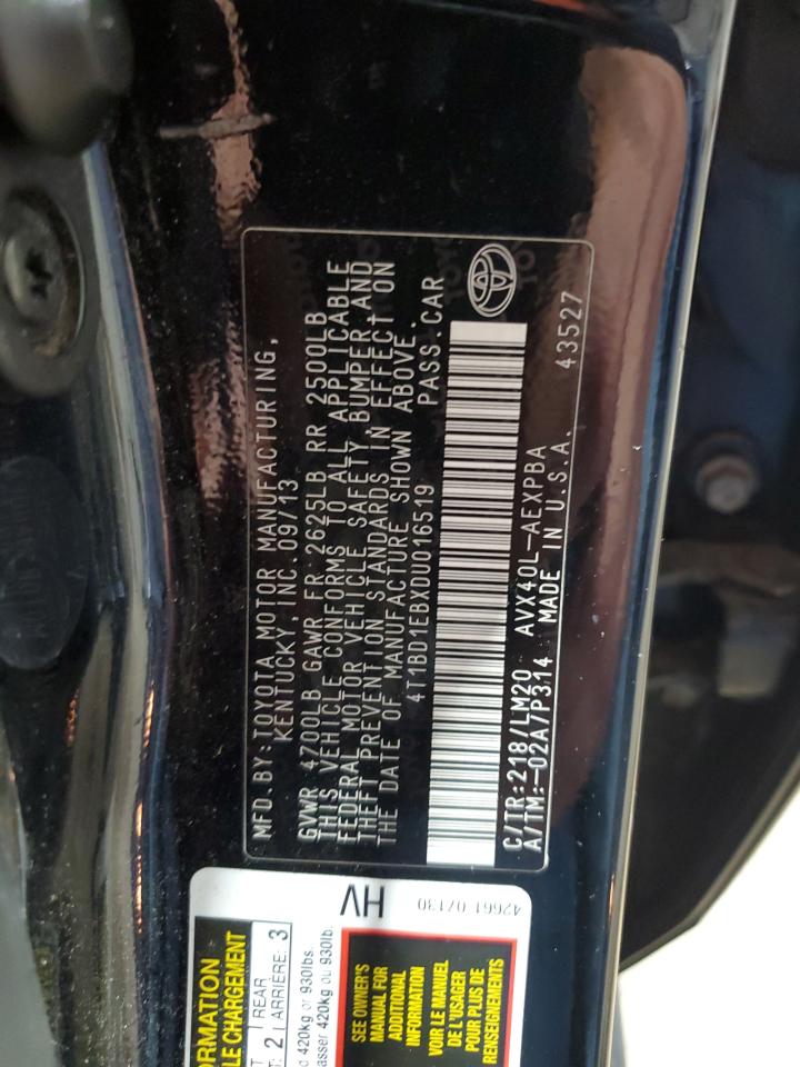 2013 Toyota Avalon Hybrid VIN: 4T1BD1EBXDU016519 Lot: 65197625