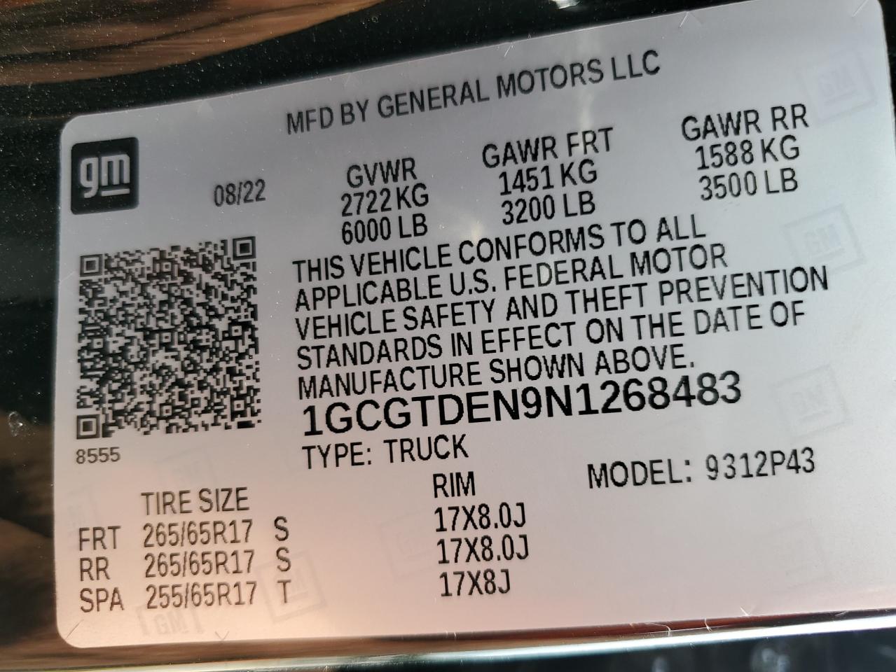 2022 Chevrolet Colorado Z71 VIN: 1GCGTDEN9N1268483 Lot: 64638865