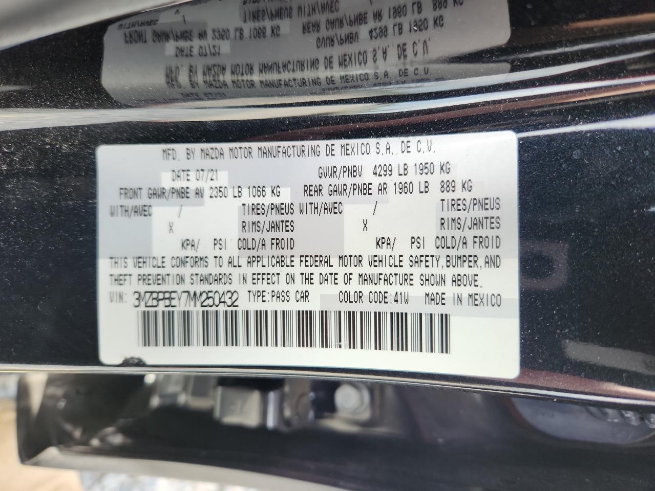 2021 Mazda 3 Premium Plus VIN: 3MZBPBEY7MM250432 Lot: 62285295