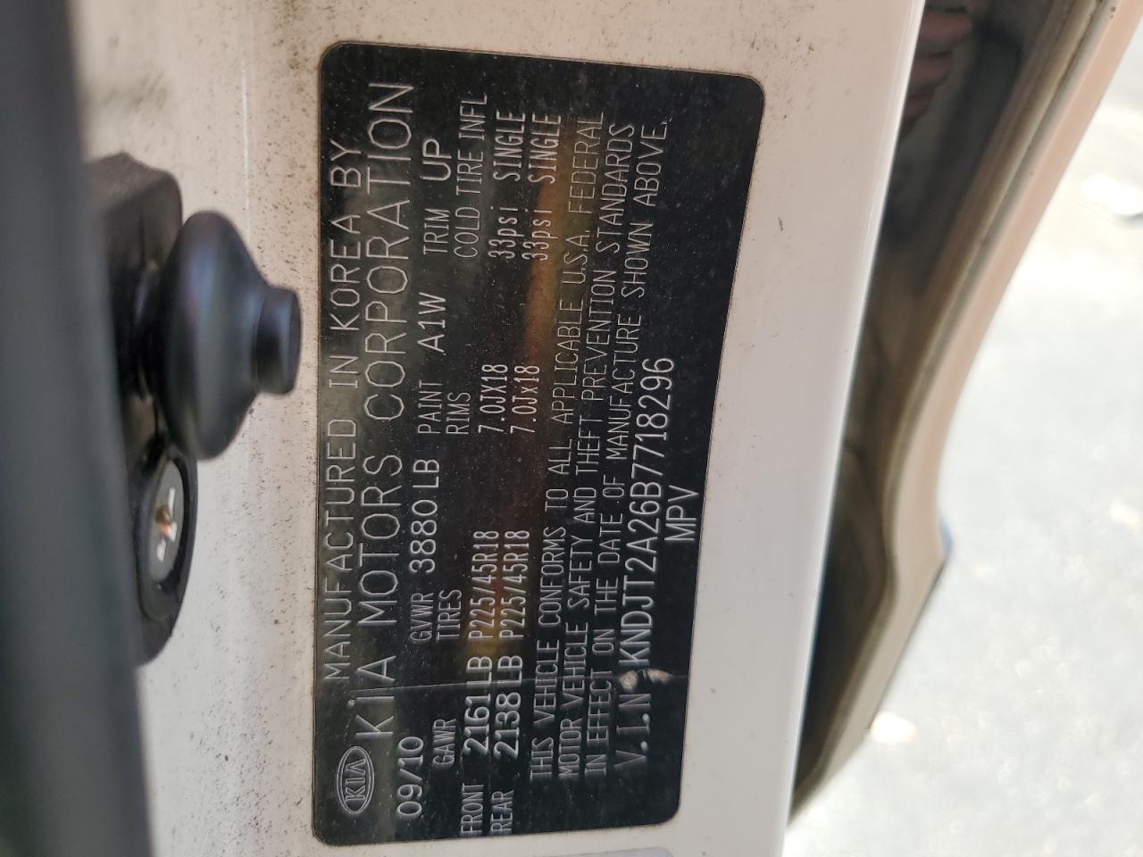 2011 Kia Soul + VIN: KNDJT2A26B7718296 Lot: 63435225