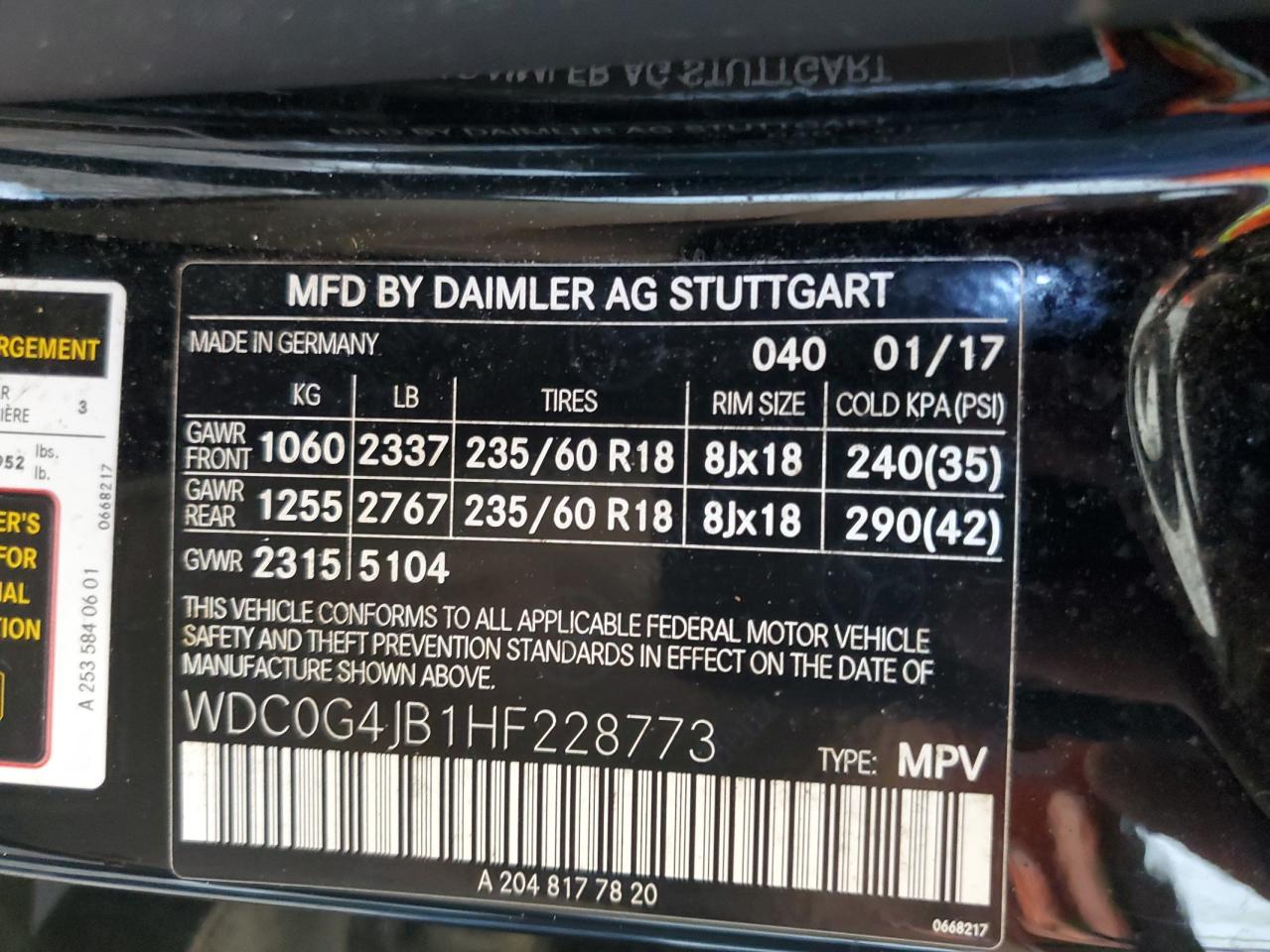 2017 Mercedes-Benz Glc 300 VIN: WDC0G4JB1HF228773 Lot: 64249805