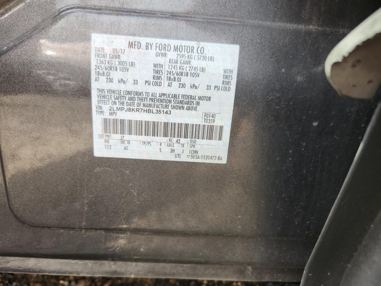 2lmpj8kr7hbl35143 2LMPJ8KR7HBL35143 2017 Lincoln Mkx Select