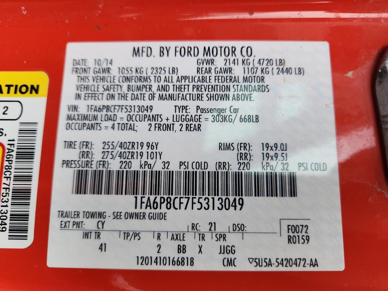 2015 Ford Mustang Gt VIN: 1FA6P8CF7F5313049 Lot: 64951295