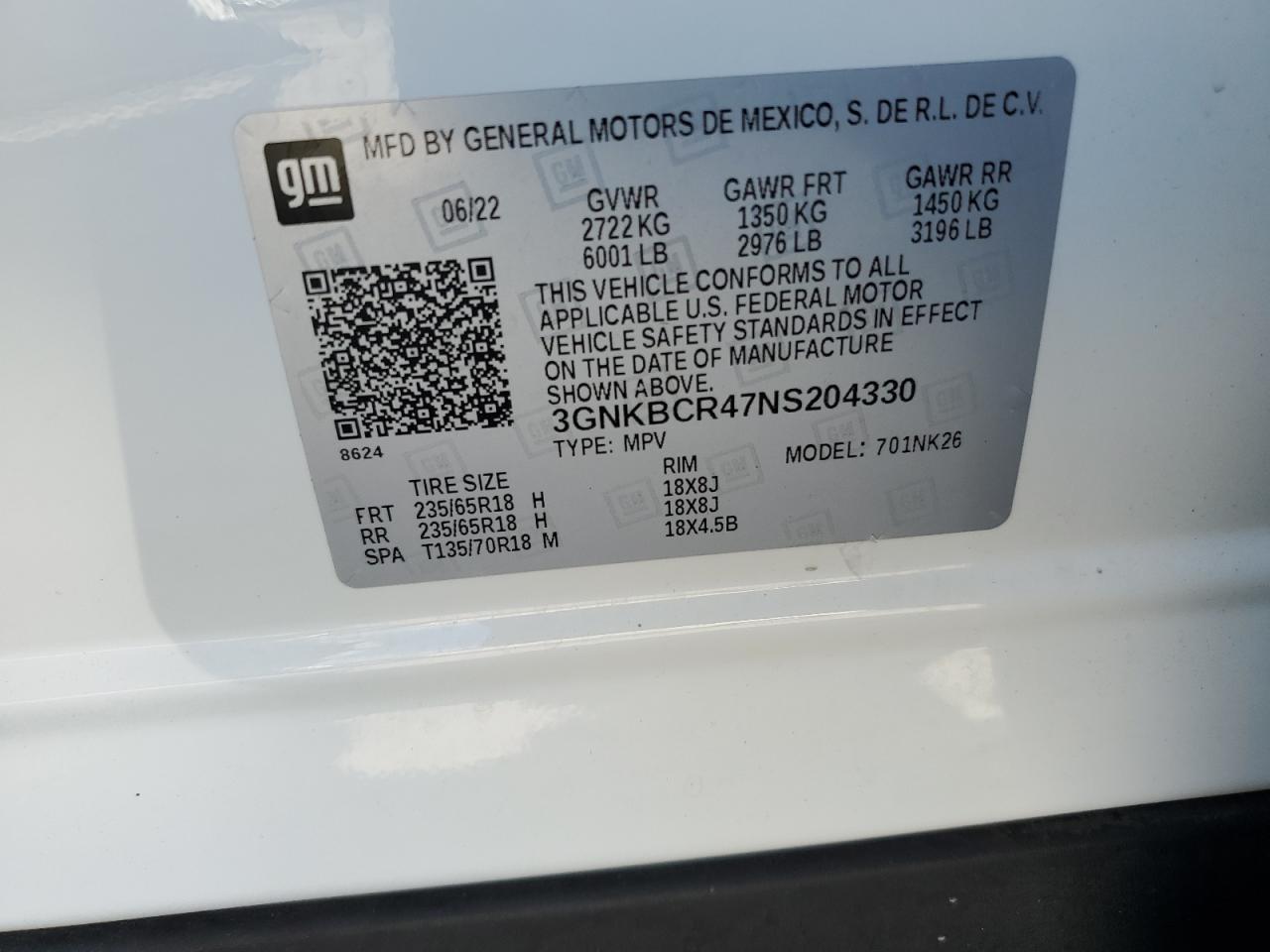 2022 Chevrolet Blazer 2Lt VIN: 3GNKBCR47NS204330 Lot: 64689605
