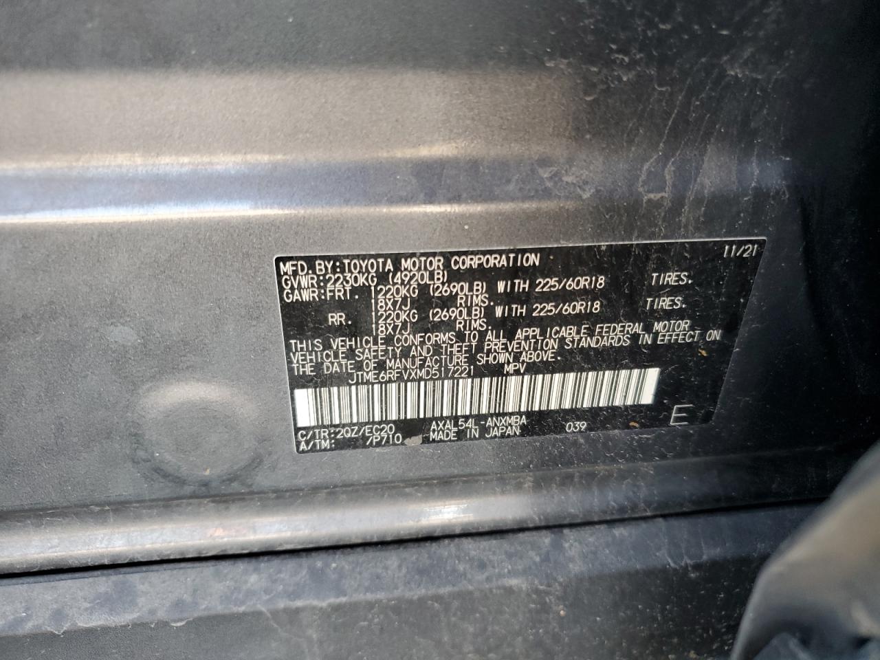 2021 Toyota Rav4 Xse VIN: JTME6RFVXMD517221 Lot: 64321095