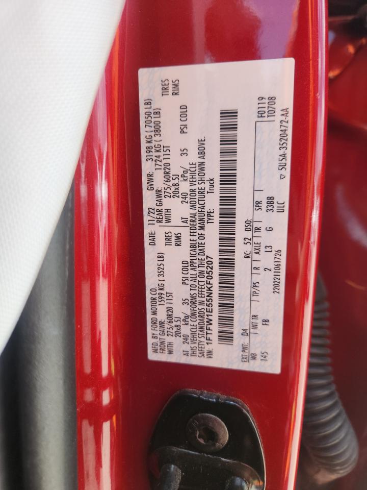 2022 Ford F150 Supercrew VIN: 1FTFW1E55NKF05207 Lot: 64984965