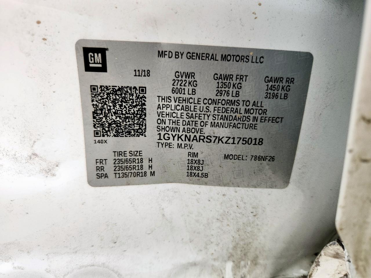 2019 Cadillac Xt5 VIN: 1GYKNARS7KZ175018 Lot: 62954075