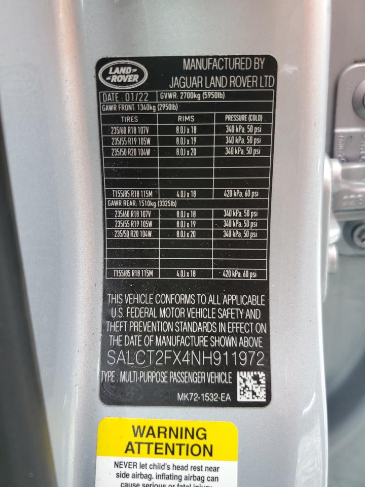 2022 Land Rover Discovery Sport S R-Dynamic VIN: SALCT2FX4NH911972 Lot: 63456185