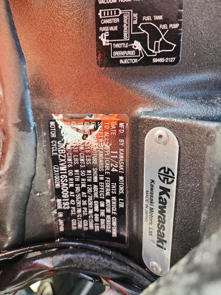 2025 Kawasaki Zx1002 M VIN: JKBZXVM16SA009193 Lot: 64757605