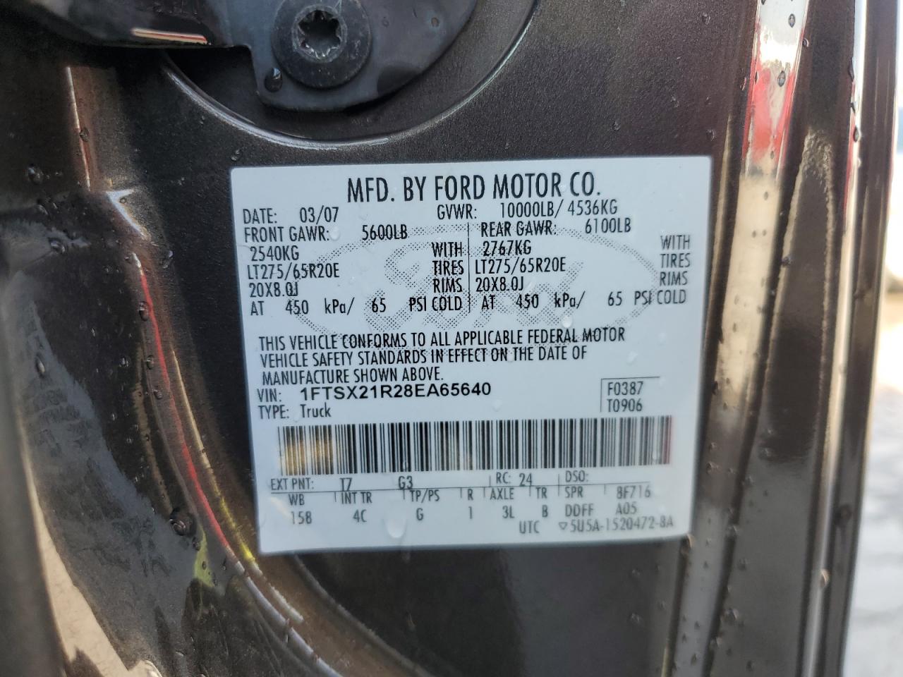 2008 Ford F250 Super Duty VIN: 1FTSX21R28EA65640 Lot: 65286665