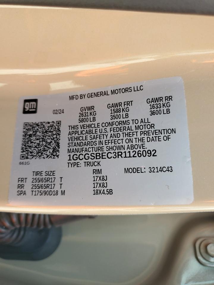 2024 Chevrolet Colorado VIN: 1GCGSBEC3R1126092 Lot: 63073635