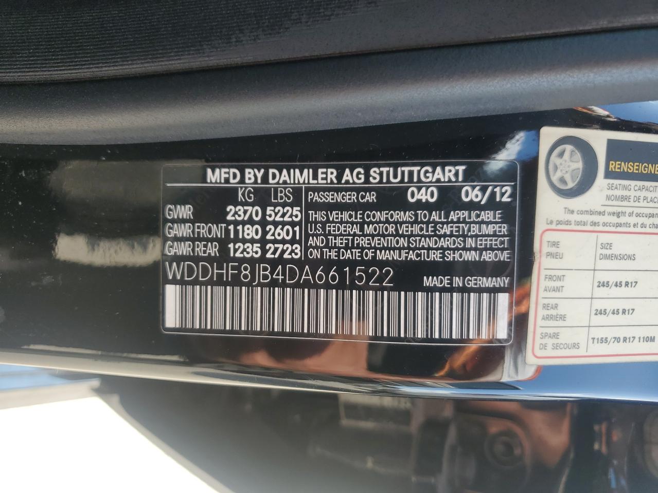2013 Mercedes-Benz E 350 4Matic VIN: WDDHF8JB4DA661522 Lot: 64100335