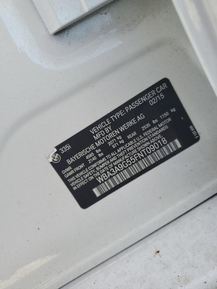 2015 BMW 335 I VIN: WBA3A9G55FNT09018 Lot: 64649775