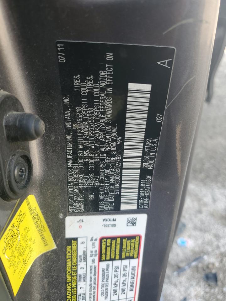 2011 Toyota Sienna Xle VIN: 5TDDK3DC0BS027782 Lot: 64432135