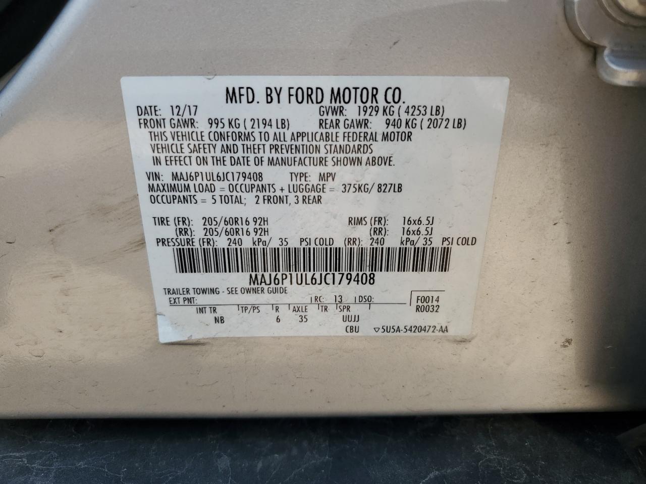 2018 Ford Ecosport Se VIN: MAJ6P1UL6JC179408 Lot: 64484745