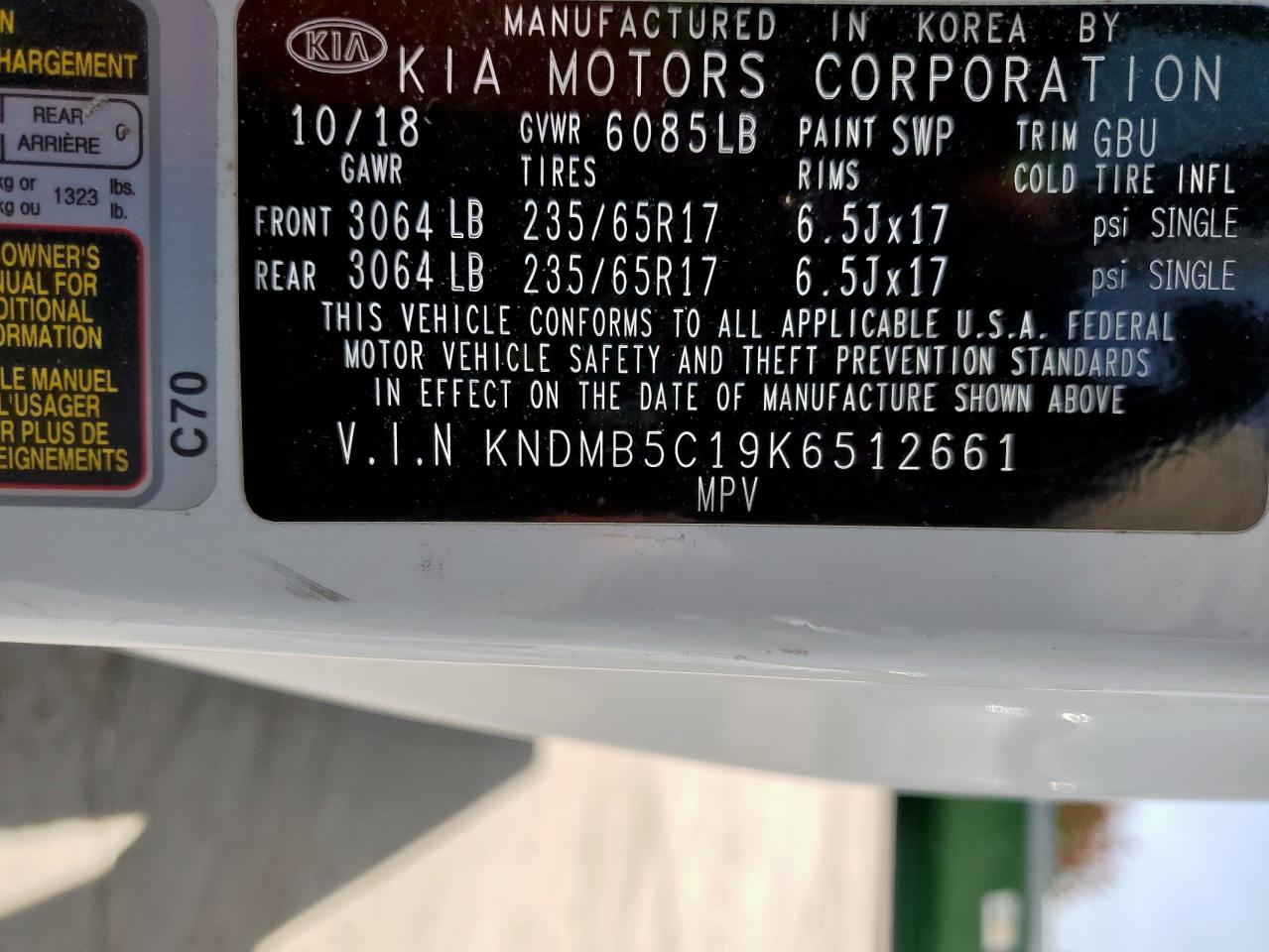 2019 Kia Sedona Lx VIN: KNDMB5C19K6512661 Lot: 65621625