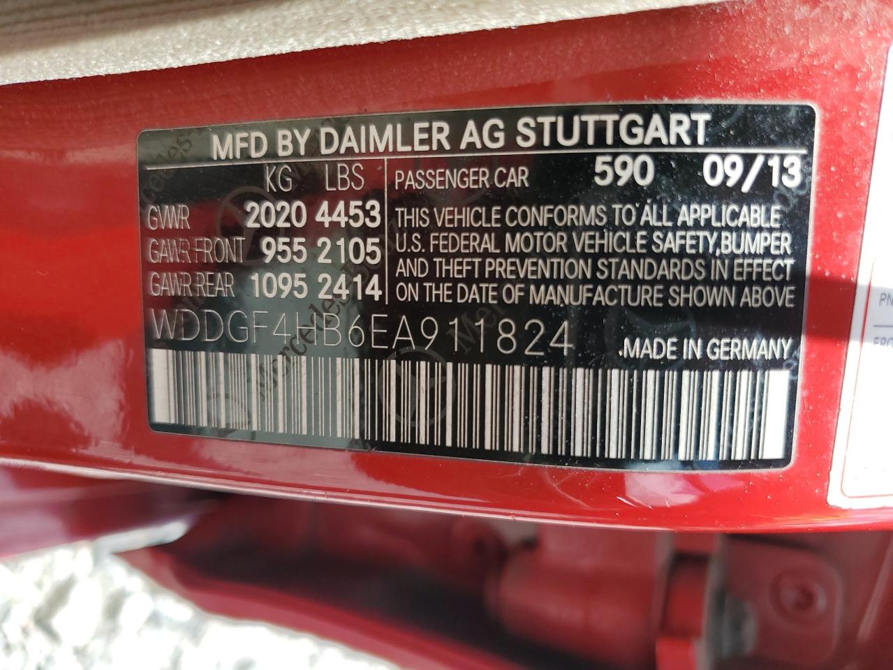 2014 Mercedes-Benz C 250 VIN: WDDGF4HB6EA911824 Lot: 63570135