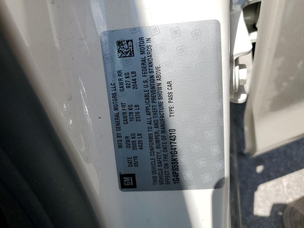 2016 Buick Verano VIN: 1G4PS5SK1G4174310 Lot: 64978405