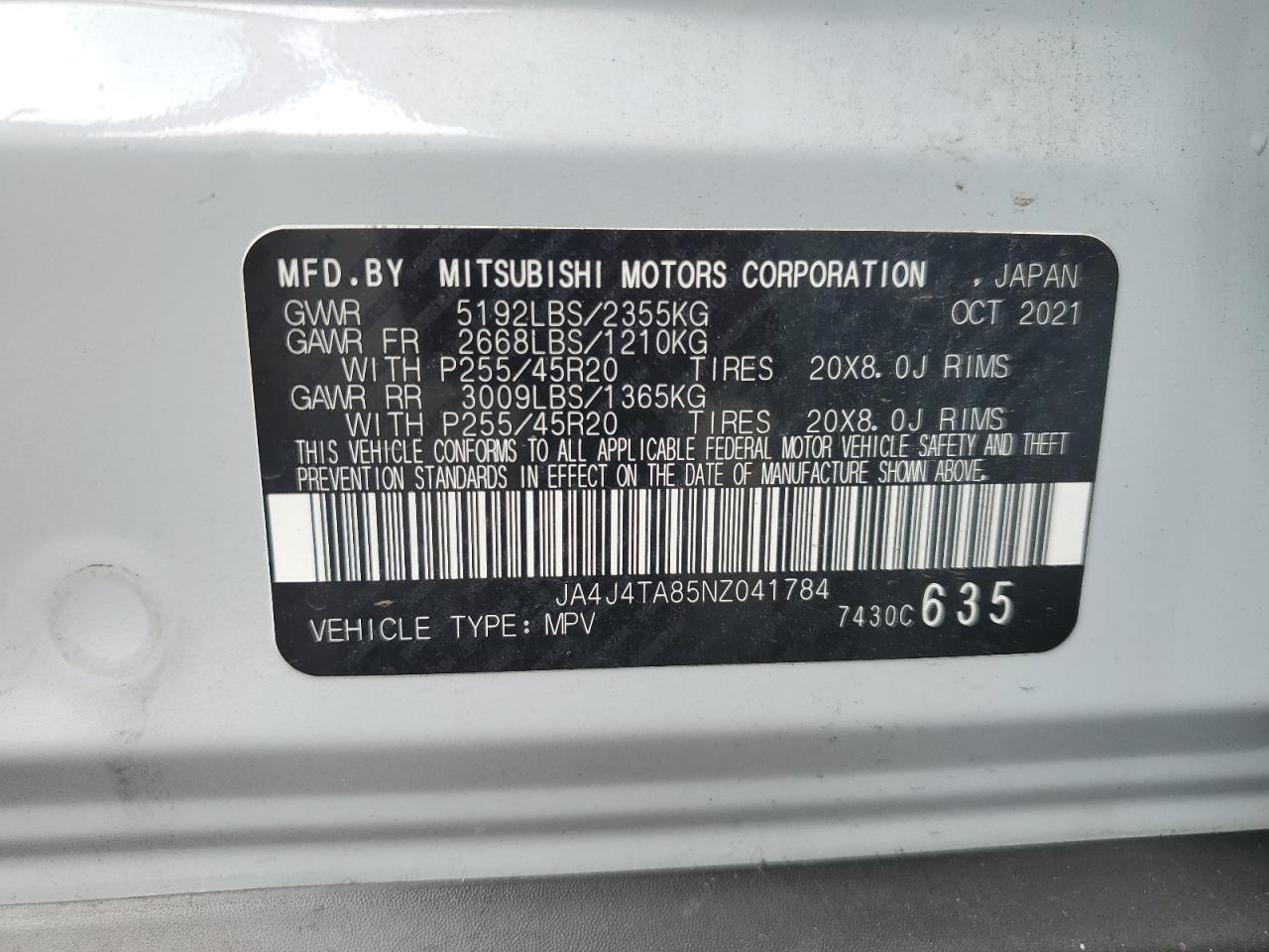 2022 Mitsubishi Outlander Es VIN: JA4J4TA85NZ041784 Lot: 63875325