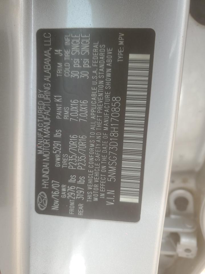 2008 Hyundai Santa Fe Gls VIN: 5NMSG73D18H170858 Lot: 65071965
