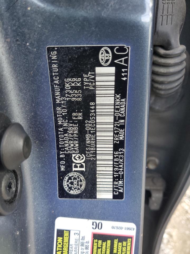 2014 Toyota Corolla L VIN: 2T1BURHE1EC053448 Lot: 64387365