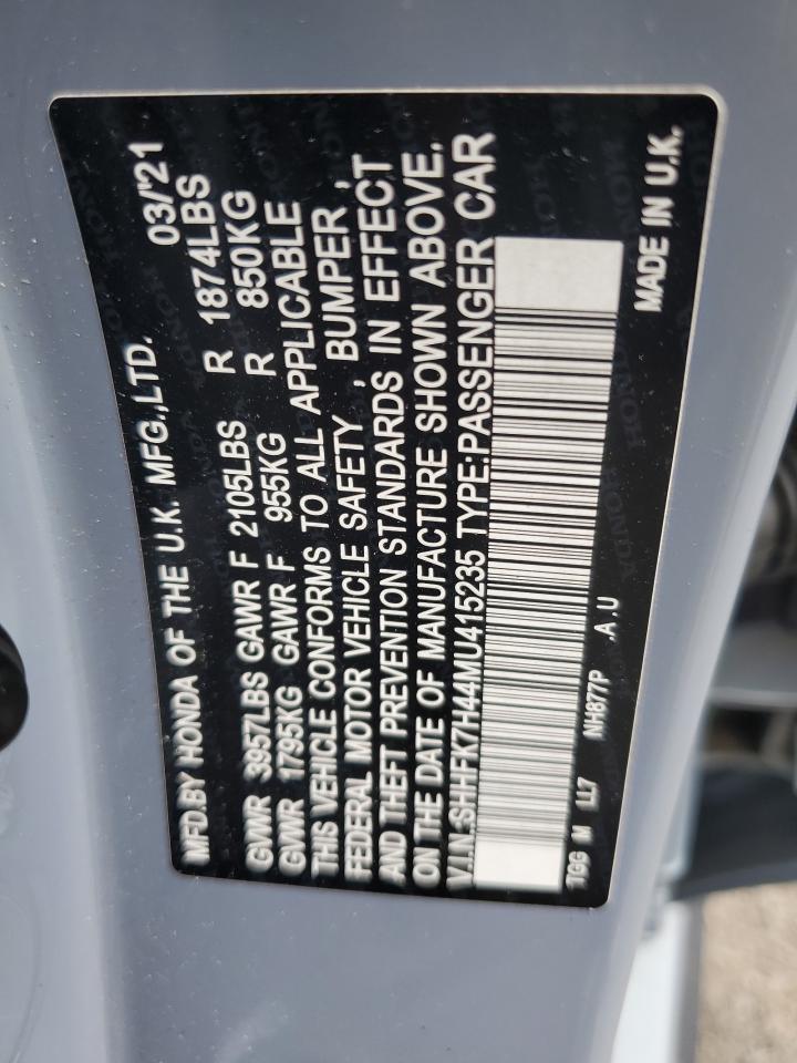 2021 Hond Civic Sport VIN: SHHFK7H44MU415235 Lot: 65035925