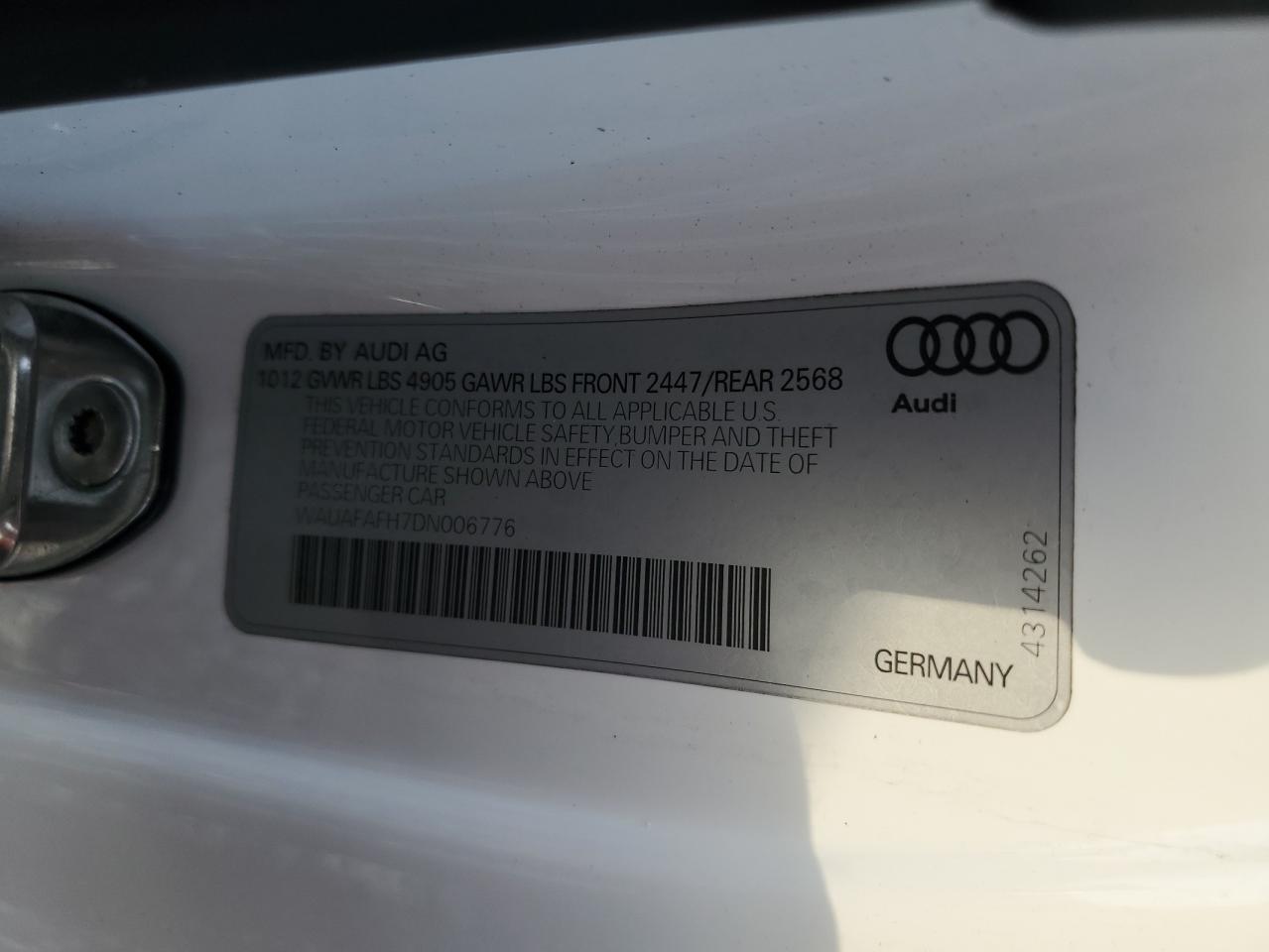 2013 Audi A5 Premium VIN: WAUAFAFH7DN006776 Lot: 63735845
