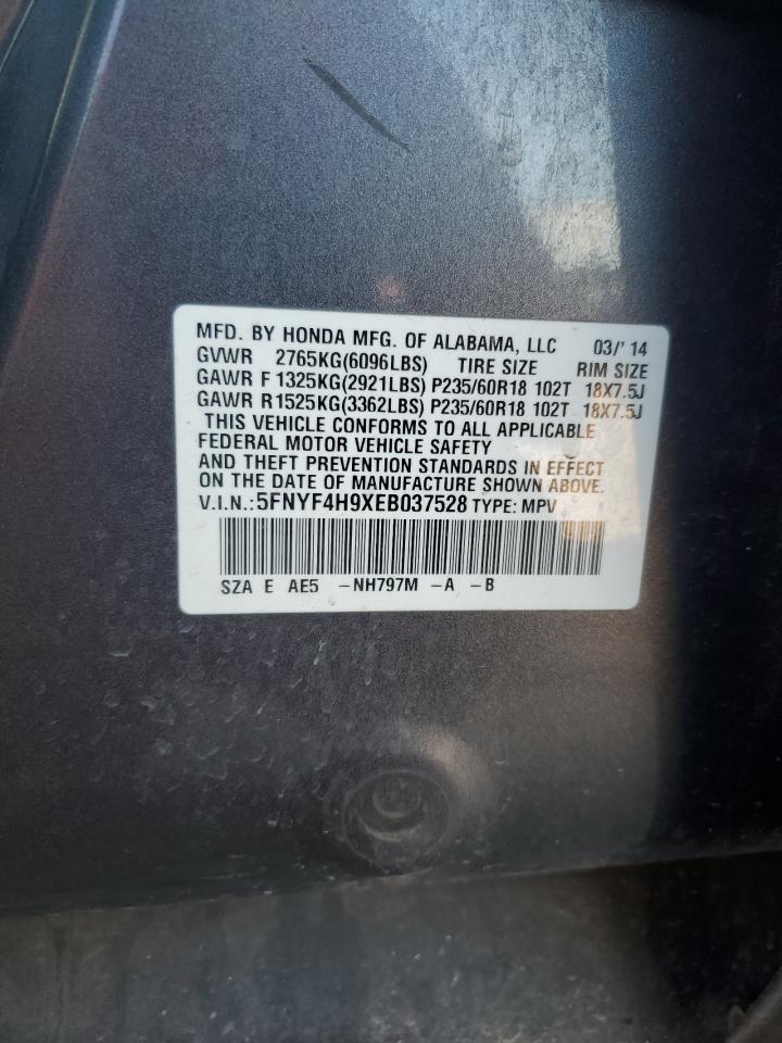 2014 Honda Pilot Touring VIN: 5FNYF4H9XEB037528 Lot: 64059665