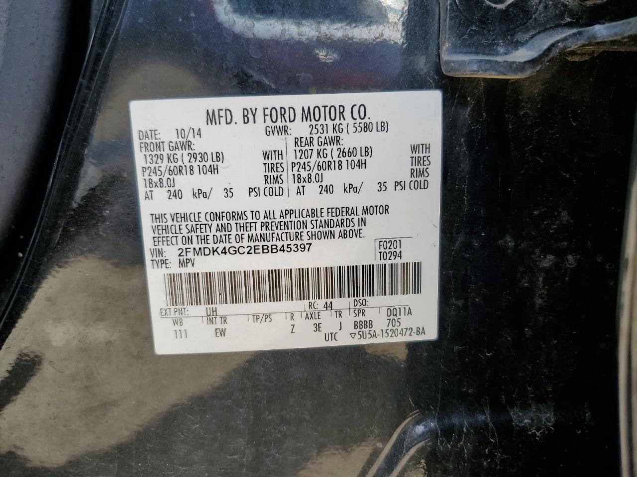 2014 Ford Edge Se VIN: 2FMDK4GC2EBB45397 Lot: 65268405
