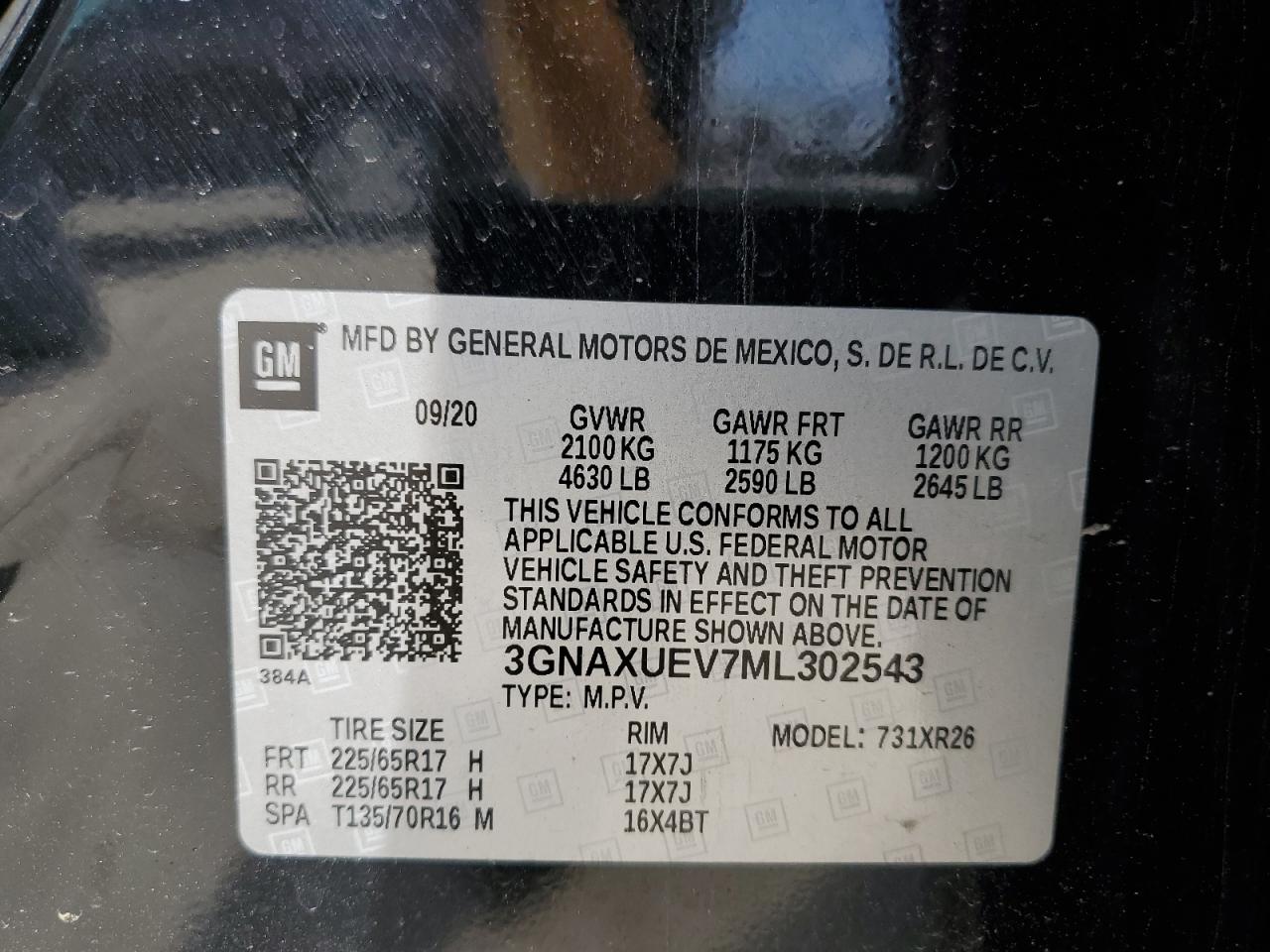 2021 Chevrolet Equinox Lt VIN: 3GNAXUEV7ML302543 Lot: 63231105