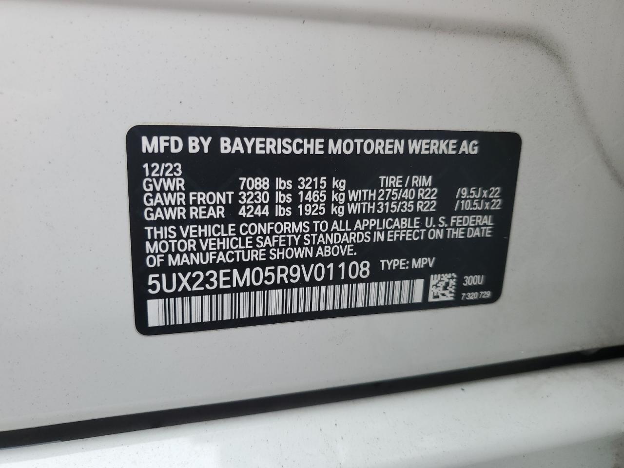 2024 BMW X7 xDrive40I VIN: 5UX23EM05R9V01108 Lot: 64576165