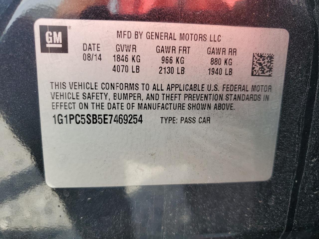 1g1pc5sb5e7469254 1G1PC5SB5E7469254 2014 Chevrolet Cruze Lt