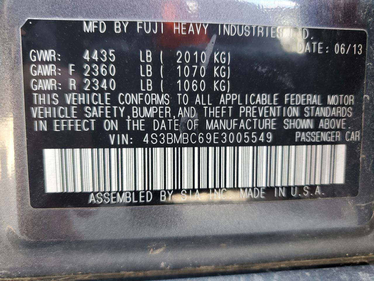 2014 Subaru Legacy 2.5I Premium VIN: 4S3BMBC69E3005549 Lot: 64411805