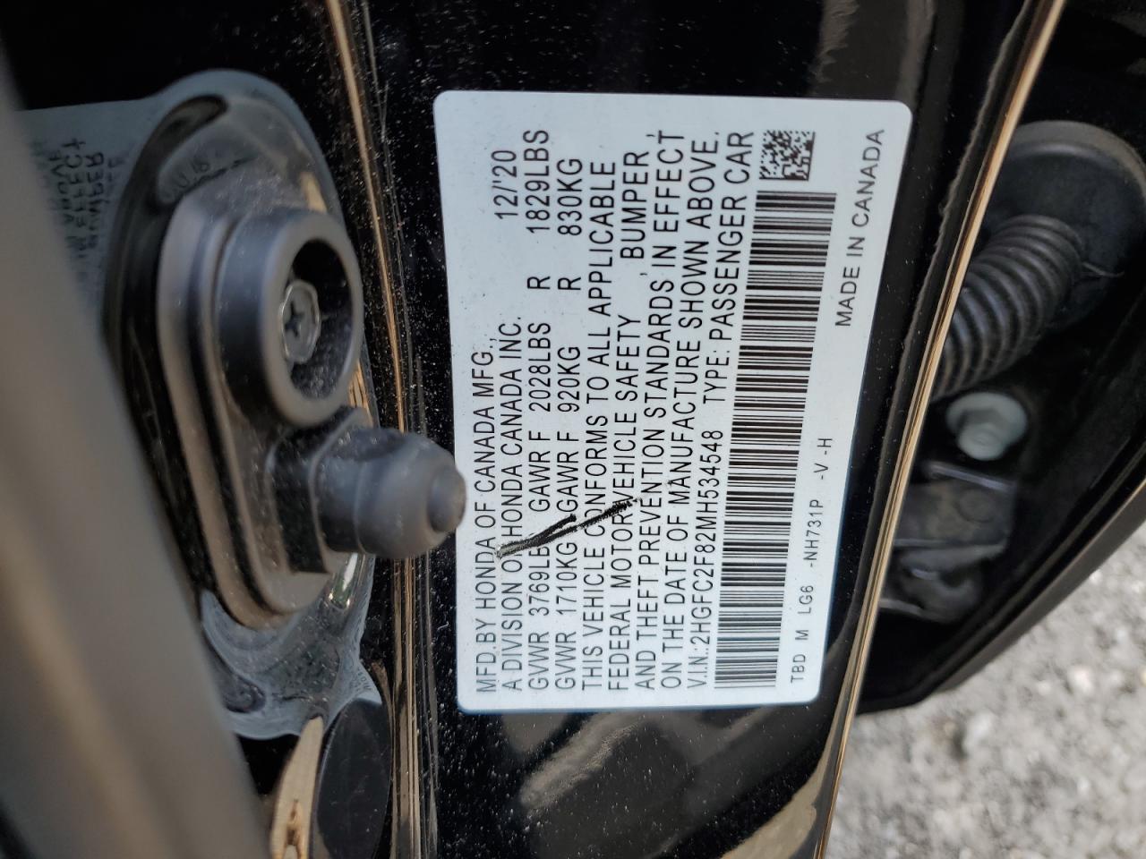 2021 Honda Civic Sport VIN: 2HGFC2F82MH534548 Lot: 64957395