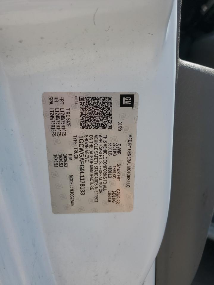 2020 Chevrolet Express G2500 VIN: 1GCWGAFG9L1178133 Lot: 64742295