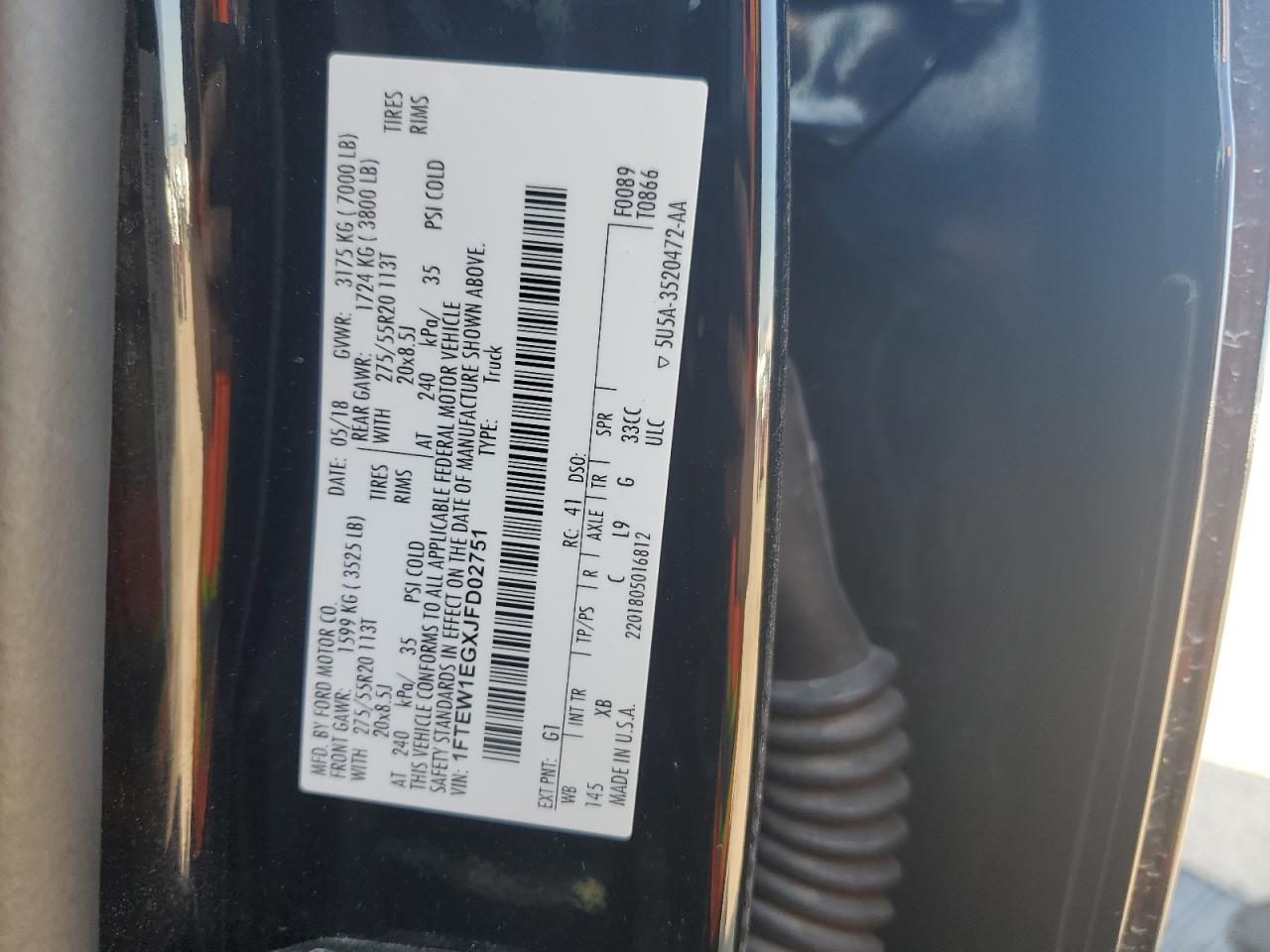2018 Ford F150 Supercrew VIN: 1FTEW1EGXJFD02751 Lot: 65184425
