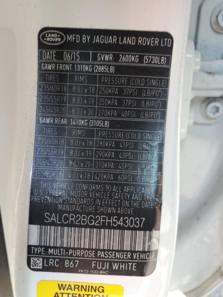 2015 Land Rover Discovery Sport Hse VIN: SALCR2BG2FH543037 Lot: 65381665