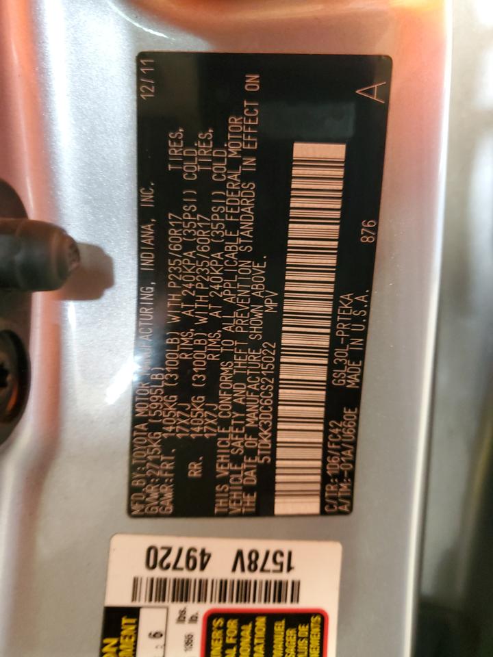 5tdkk3dc6cs215022 5TDKK3DC6CS215022 2012 Toyota Sienna Le
