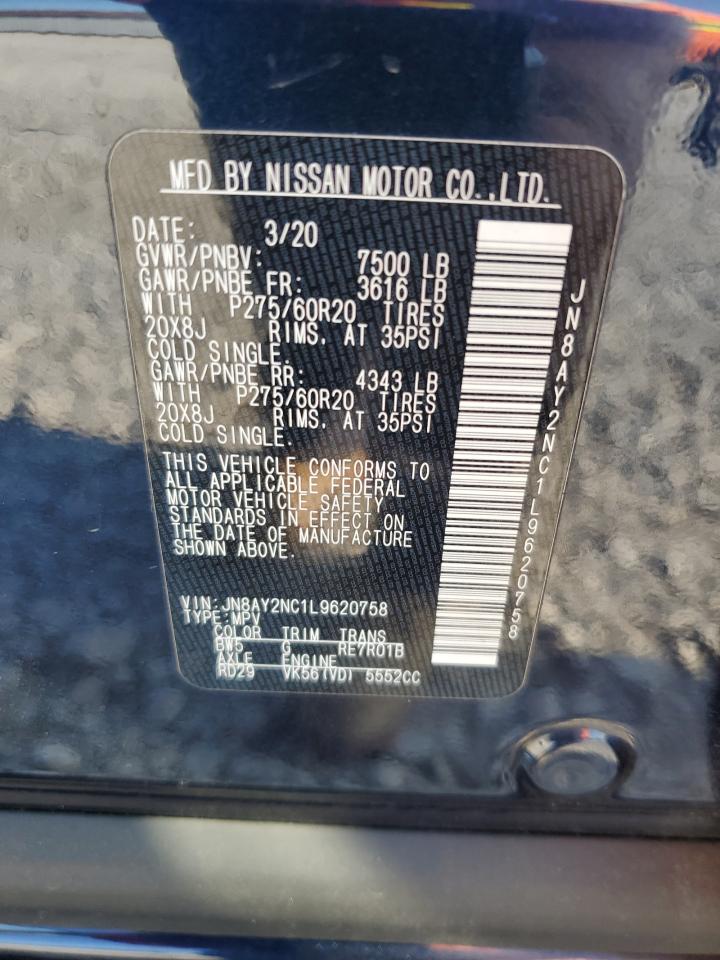 2020 Nissan Armada Sv VIN: JN8AY2NC1L9620758 Lot: 63571365