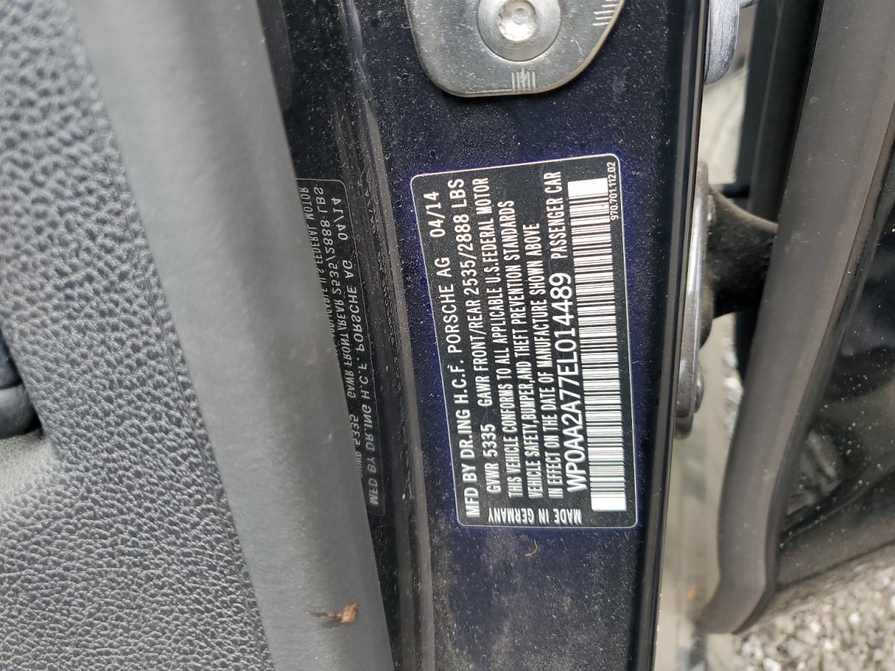 2014 Porsche Panamera 2 VIN: WP0AA2A77EL014489 Lot: 65149445