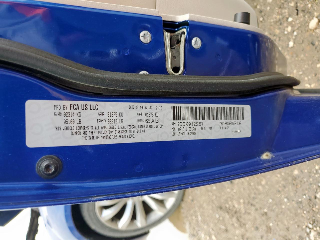 2018 Chrysler 300 Limited VIN: 2C3CCAEGXJH257913 Lot: 64083385