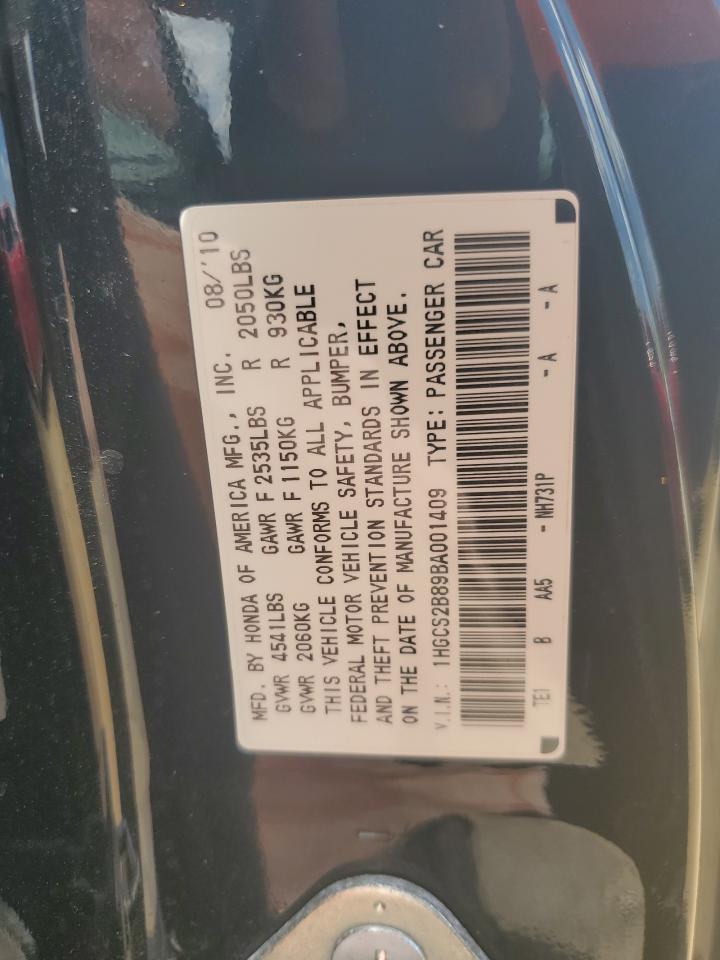 2011 Honda Accord Exl VIN: 1HGCS2B89BA001409 Lot: 64588325