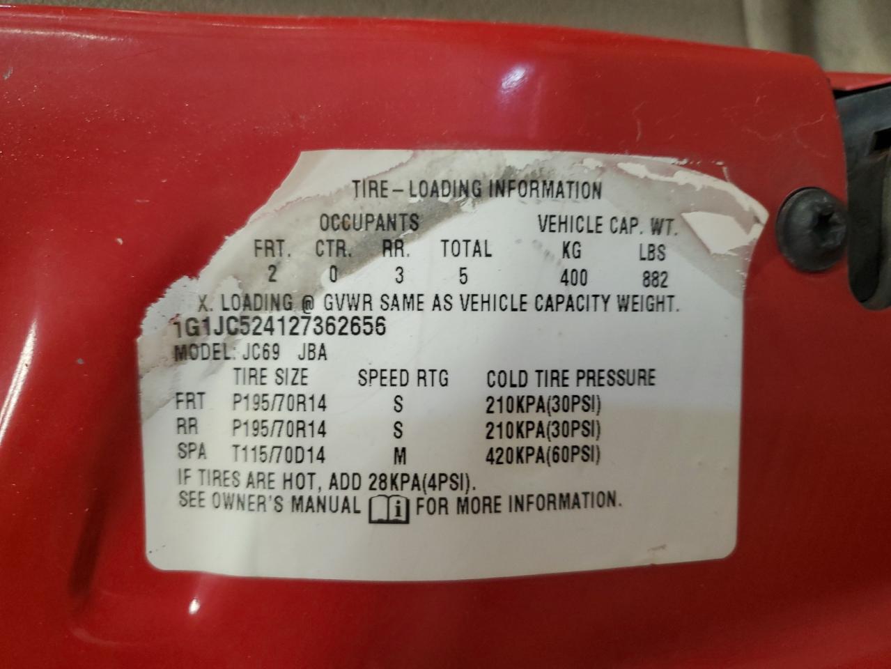 1g1jc524127362656 1G1JC524127362656 2002 Chevrolet Cavalier Base