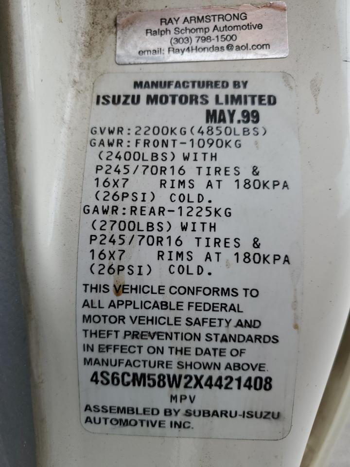 1999 Honda Passport Ex VIN: 4S6CM58W2X4421408 Lot: 63278385