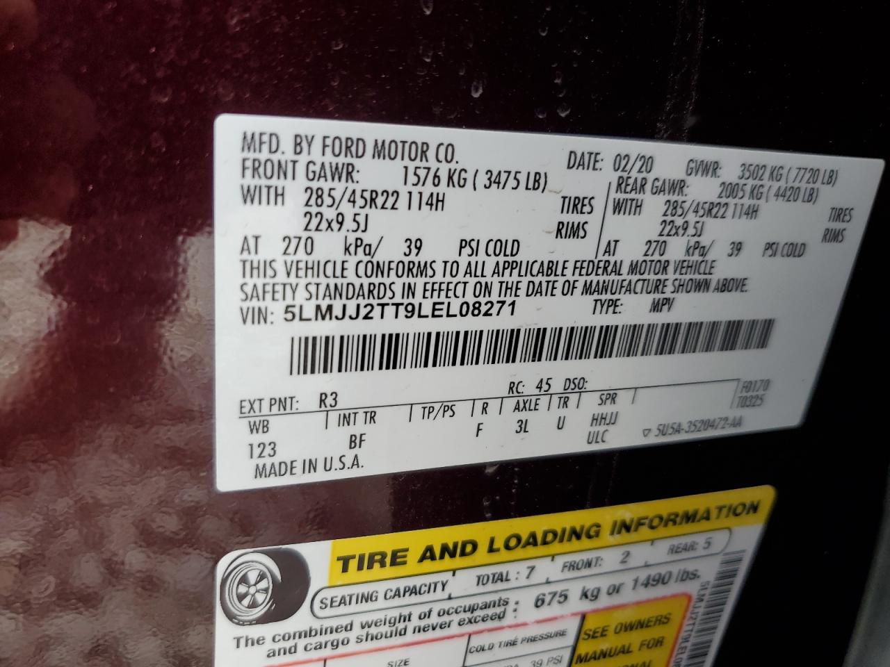 2020 Lincoln Navigator Black Label VIN: 5LMJJ2TT9LEL08271 Lot: 63631795