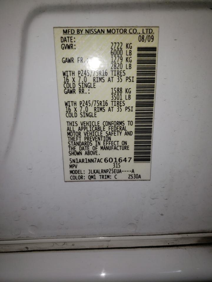 2010 Nissan Pathfinder S VIN: 5N1AR1NN7AC601647 Lot: 65822925