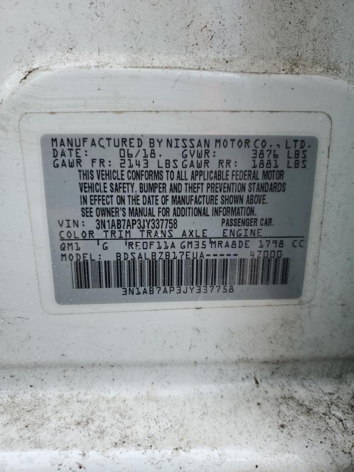 2018 Nissan Sentra S VIN: 3N1AB7AP3JY337758 Lot: 64739605