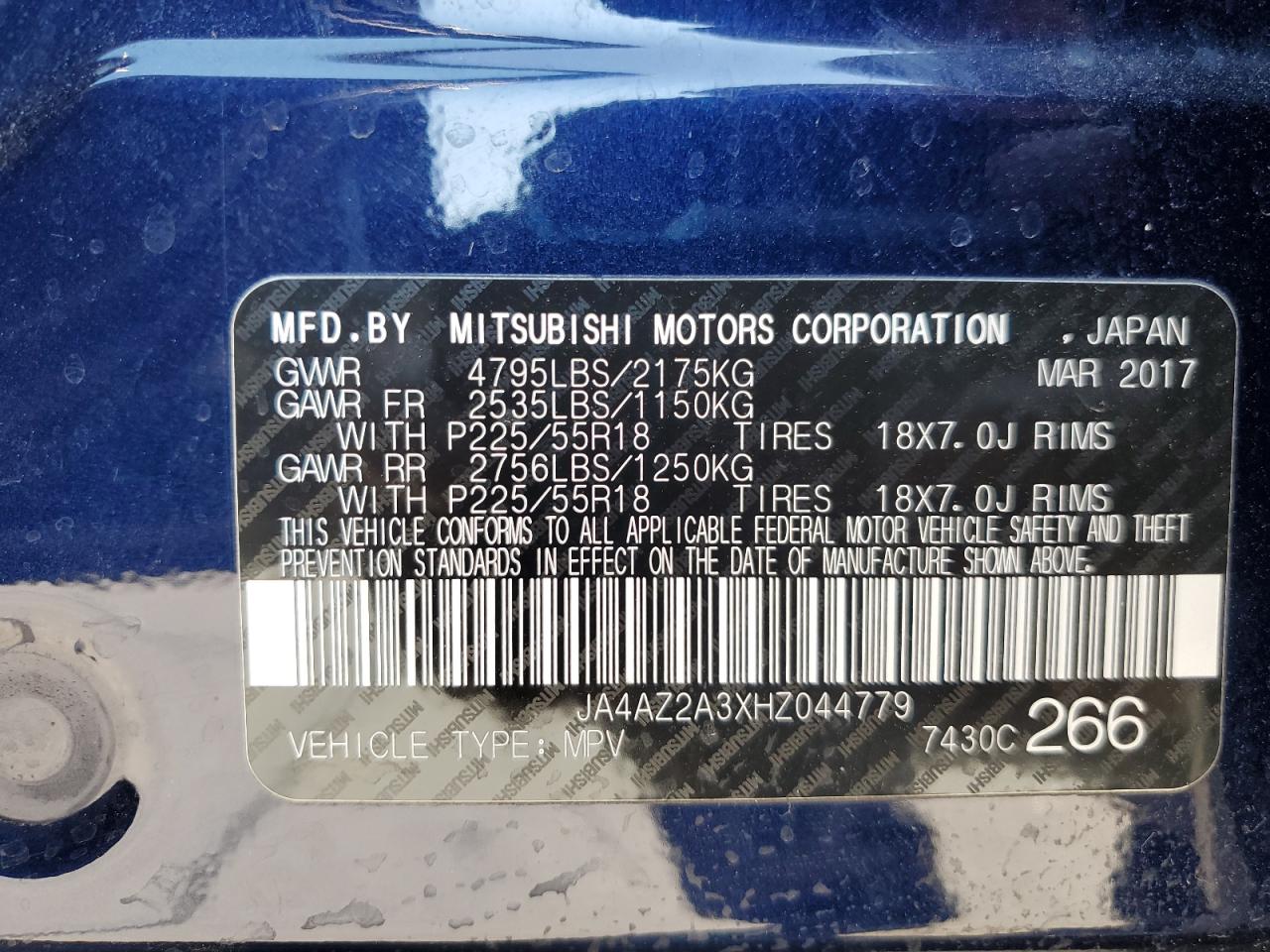 2017 Mitsubishi Outlander Es VIN: JA4AZ2A3XHZ044779 Lot: 64858965